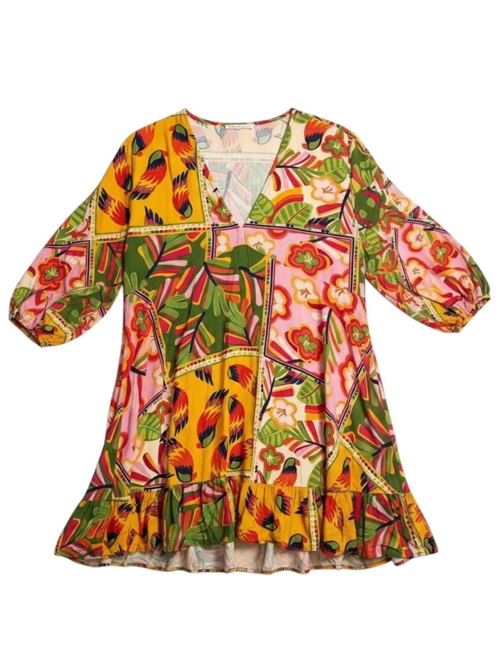 Label of Love Calista Dress Tropical Floral Patchwork Size Large